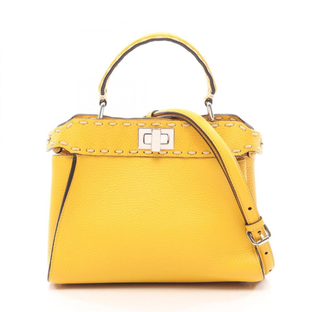 Fendi Mini Peekaboo Selleria 2-Way Handbag, Leather, Women's, Yellow (8BN244)